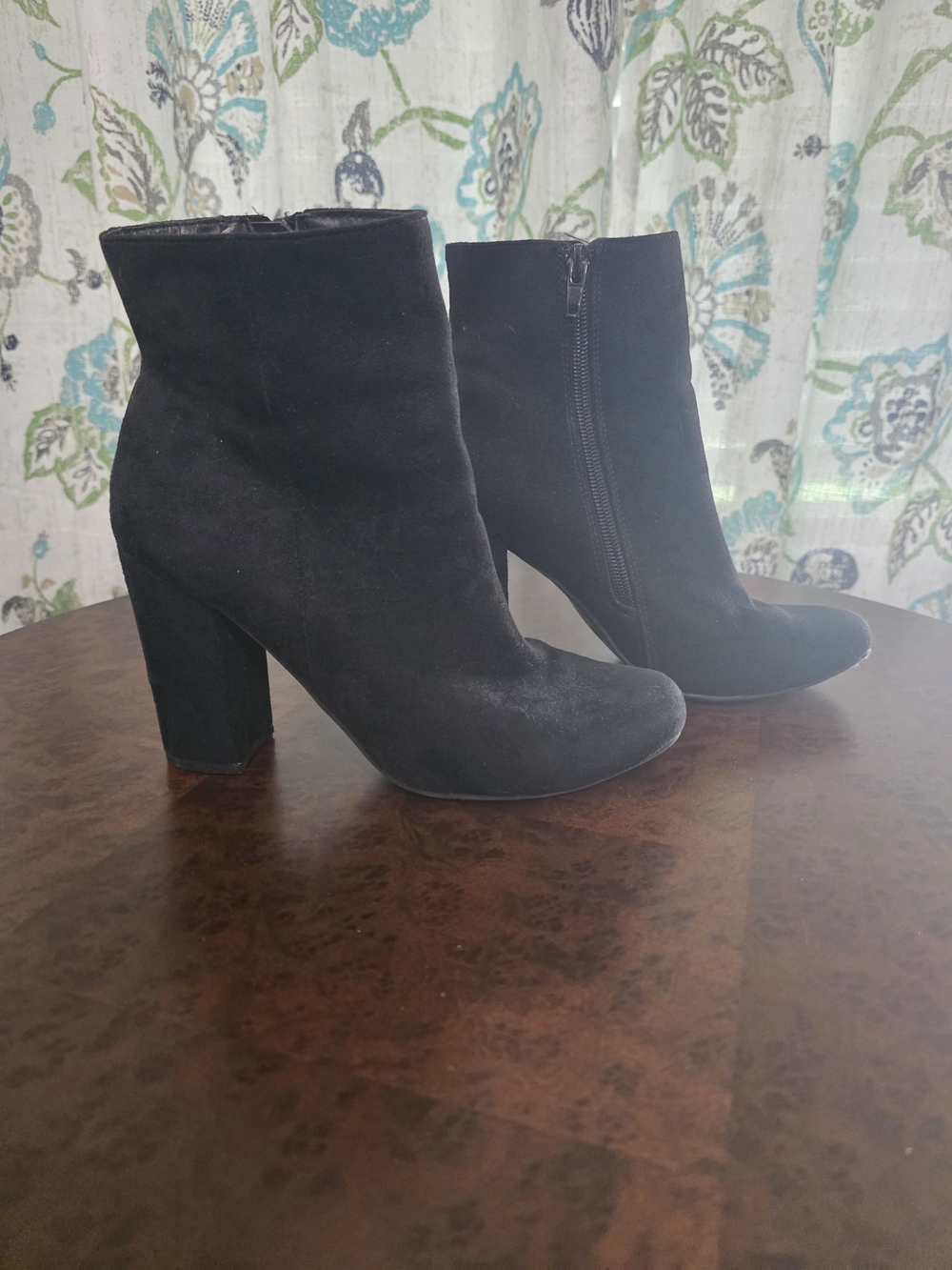 Black Suede Block Heel Ankle Boots - Women